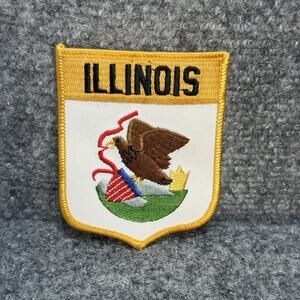 Vintage ILLINOIS State Flag Emblem Embroidered Iron-On Patch Shield Badge (3.5”)